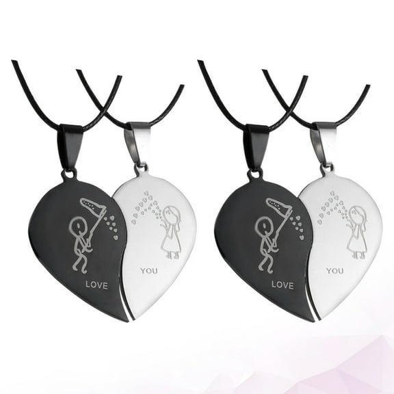 LULULION 2 Pairs Embracing Couple Pendant Necklace Multi Necklace Role-playing for Men Women
