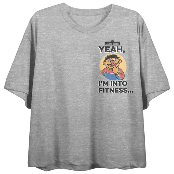 Sesame Street Pizza Fitness Crew Neck Short Sleeve Gray Heather Women's Crop Top
-M