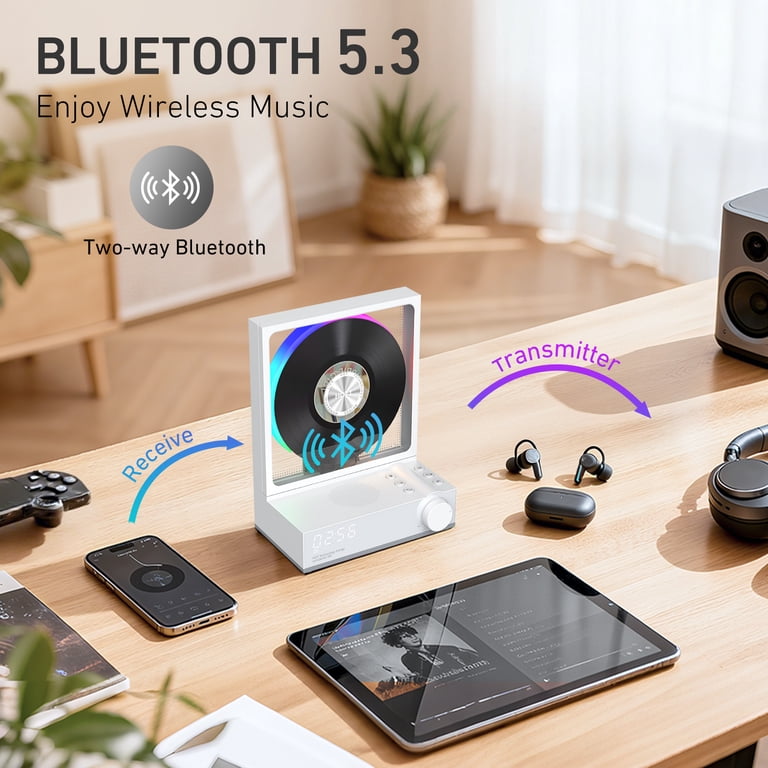 HOTT Portable CD Player Gray Bluetooth 5.3, Supports TF Card, USB