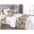 thumbnail image 2 of Floral Design Bed Runner Set, Modern Silhouettes of Garden Scene Rose Flowers Pastel Colors, Decorative Bedding Scarf & a Pillow Sham for Hotels Homes, Twin, Pale Olive Green Apricot, by Ambesonne, 2 of 3