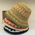 thumbnail image 3 of SikaFu New Straw Bucket Hat Women Beach Vacation Woven Straw Hats Summer Sunshade Hollow Color Matching Foldable Sun Cap mujer, 3 of 6
