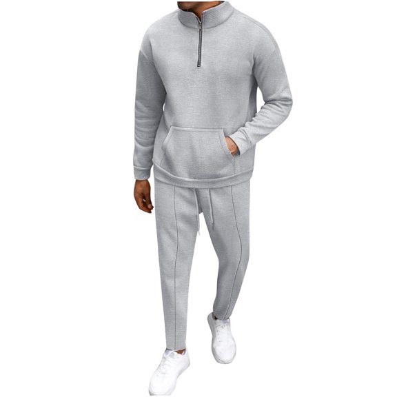 Admvng Two Piece Sets for Men Casual Solid Zipper Turndown Collar Shirt Drawstring Straight Leg Pants Set, Size S-3XL