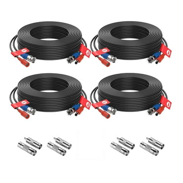 ZOSI 4 Pack 60Feet 18m 4K 8MP 5MP 1080P All-in-One CCTV Video Power Cables, BNC Extension Security Wire Cord for Video Surveillance Camera DVR System with BNC RCA Connector and 100pcs Cable Clips