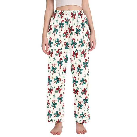 joogoo Women Christmas Candy Cane Bows Pajamas Pants Lounge Bottoms Pjs with Pockets M