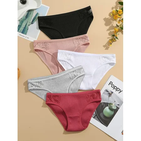

5 Pcs Cotton Panties Multiple Pieces Solid Color Women‘s Panties Comfortable Lingerie Skin-Friendly Panties Ladies Sexy Low Waist Panties Lingerie