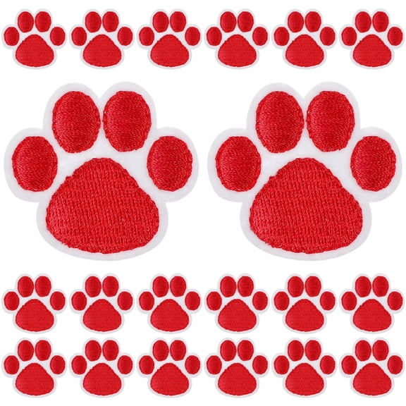 NIAIZEK 20pcs Cartoon Patches Red Fabric Dog Paw Shape Embroidery