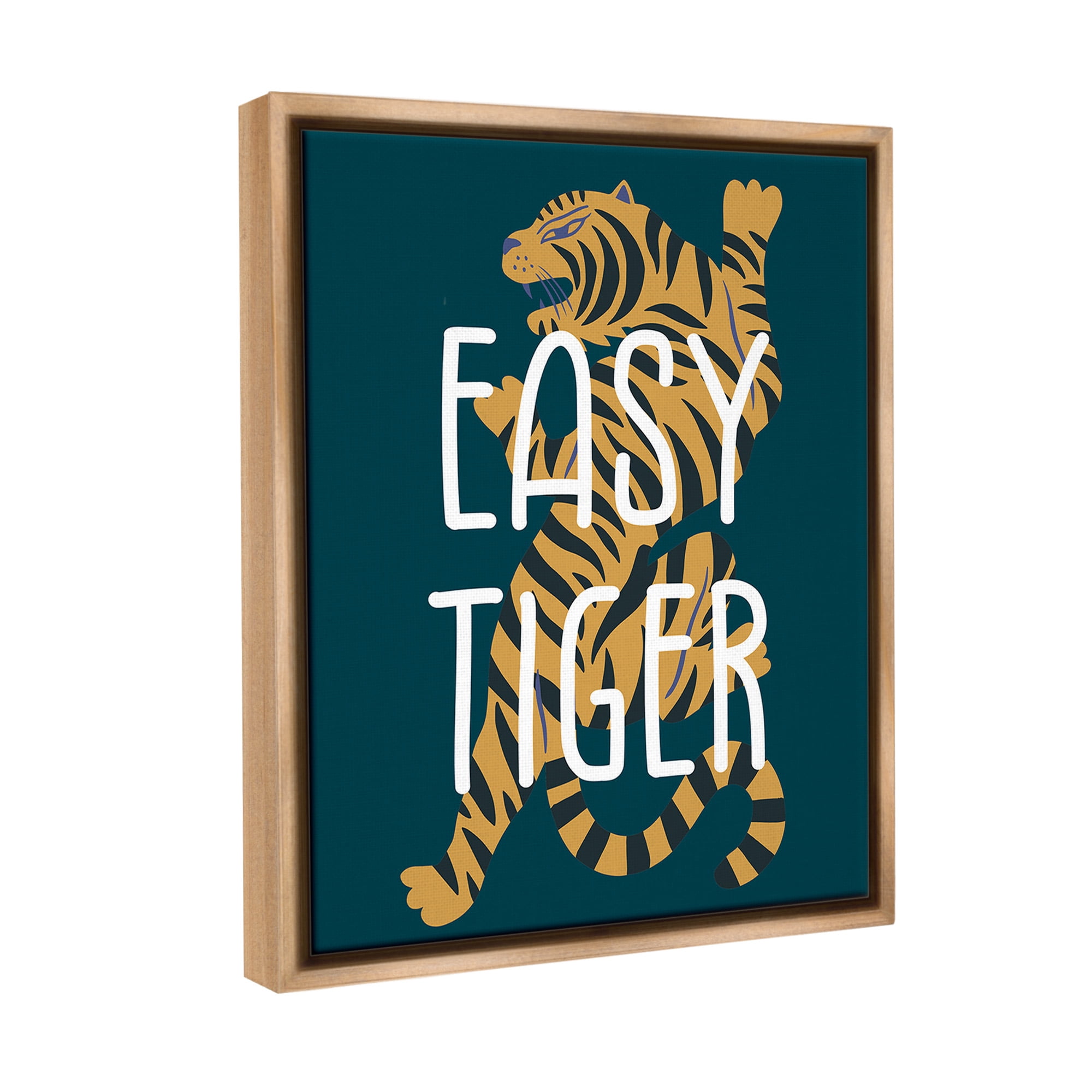 Stupell Industries Easy Tiger Phrase Animals & Insects Painting Brown Floater Framed Canvas Art Print Wall Art, 25 x 31