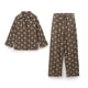 thumbnail image 2 of Conjunto de 2 piezas para mujer HH TRAF, pantalones de cintura alta con estampado elegante, bolsillos rectos y cordón ajustable + camisa bordada de un solo pecho con solapa elegante, 2 of 4
