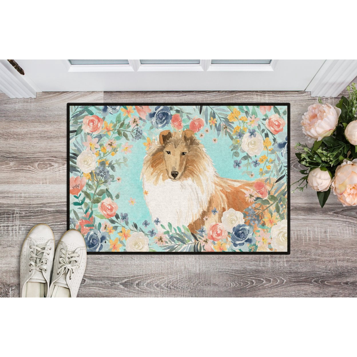 Carolines Treasures CK3414JMAT Collie Door Mat Indoor Rug or Outdoor Welcome Mat 24x36 Doormat 36"L x 24"W multicolor