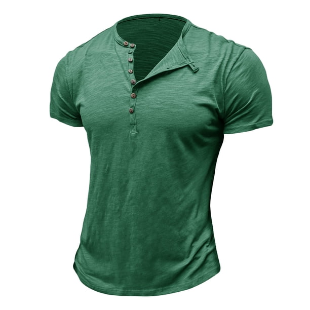 pstuiky Camisas casuales de manga corta para hombre, Camiseta de manga corta para hombre, estilo casual, lisa, con cuello redondo y botones camisas casuales para hombre s