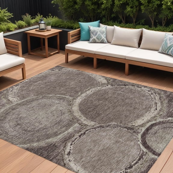 HomeRoots 613137 9 x 12 ft. Chocolate & Beige Faux Bois Washable Indoor & Outdoor Rectangle Area Rug