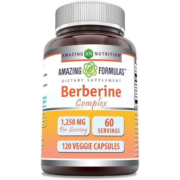 Amazing Formulas Berberine 1250 Mg Per Serving 120 Veggie Capsules | With Bitter Melon & Banaba Extract Complex | Non-GMO | Gluten-Free | Ideal for Vegetarians