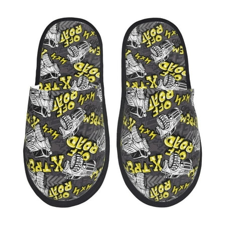 Balery White Retro Off-Road Vehicle Slient Indoor Furry Fleece Comfort House Shoes Soft Non-Slip Home Shoes Cotton slippers House Slippers-- Medium