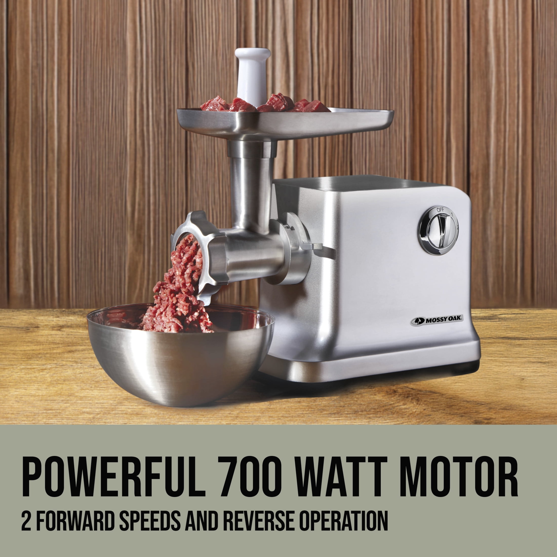 Mossy Oak #12 Electric Meat Grinder & Sausage Stuffer with 2 Stainless Steel Grinding Plates, 700 Watts