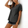 thumbnail image 6 of Xdegoge Womens Tunic Tops V Neck Short Sleeve Lace Front Bohemian Blouses Dressy Summer Casual Vacation Beach Loose Fit Fashion Shirt, 6 of 8