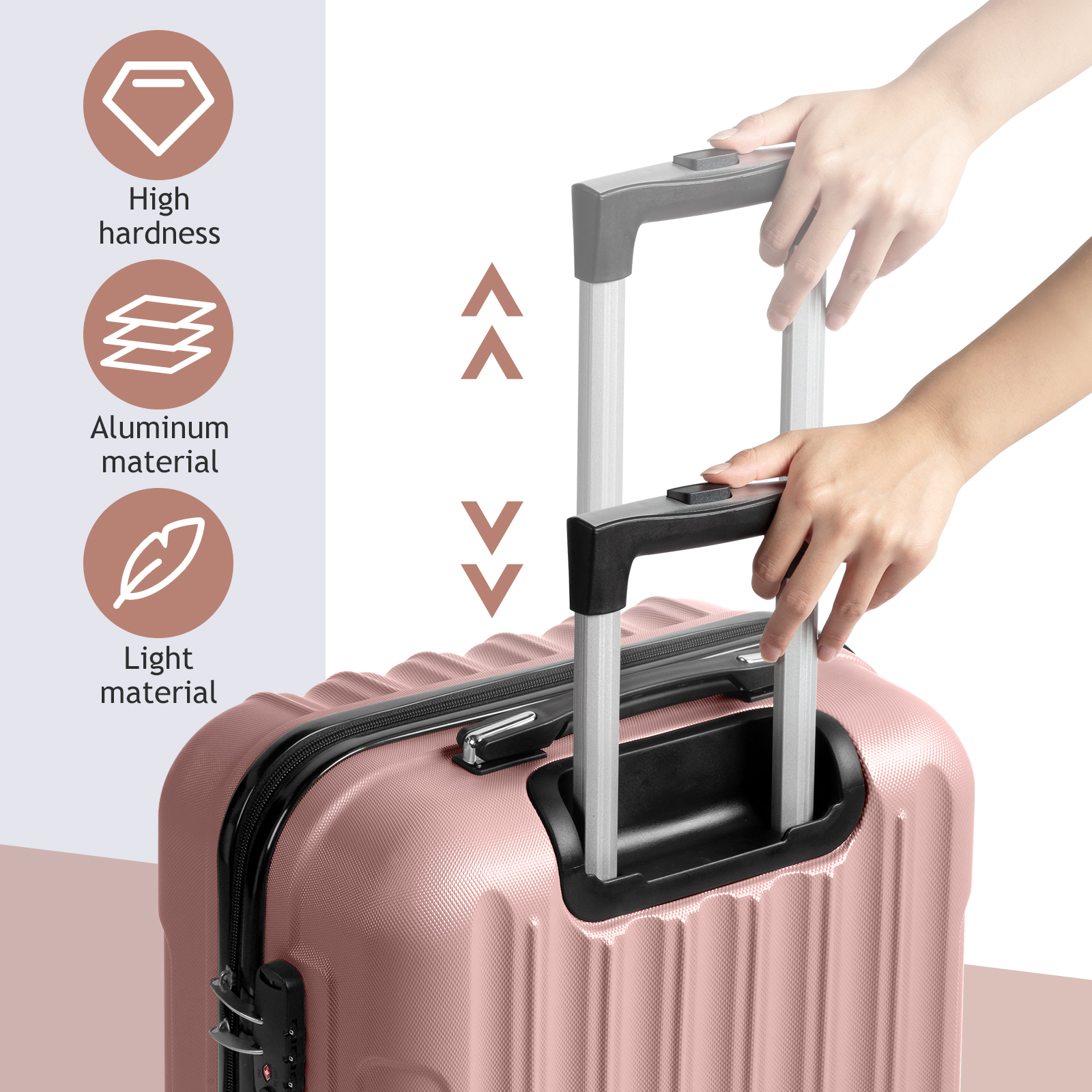 Zimtown 3-Piece Nested Spinner Suitcase Luggage Set with TSA Lock, Rose ...