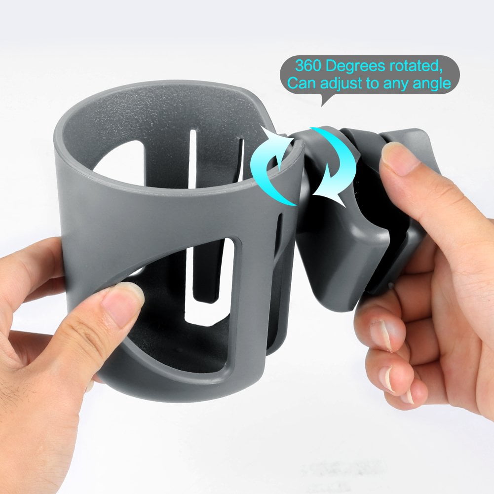 Universal Cup Holder, Stroller Cup Holder, 360° Rotatable Large Caliber Designed Bottle Holder for Stroller, Bike, Wheelchair, Walker, Scooter, Black