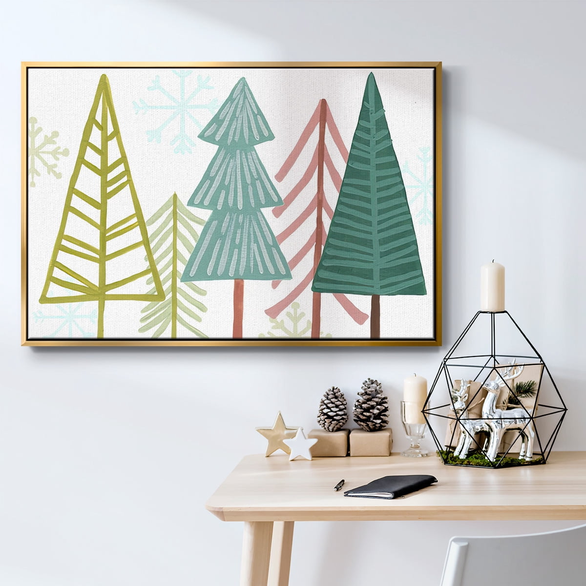 Modern Holiday Collection A - Framed Gallery Wrapped Holiday Canvas - 25 x 37 - Gold Frame