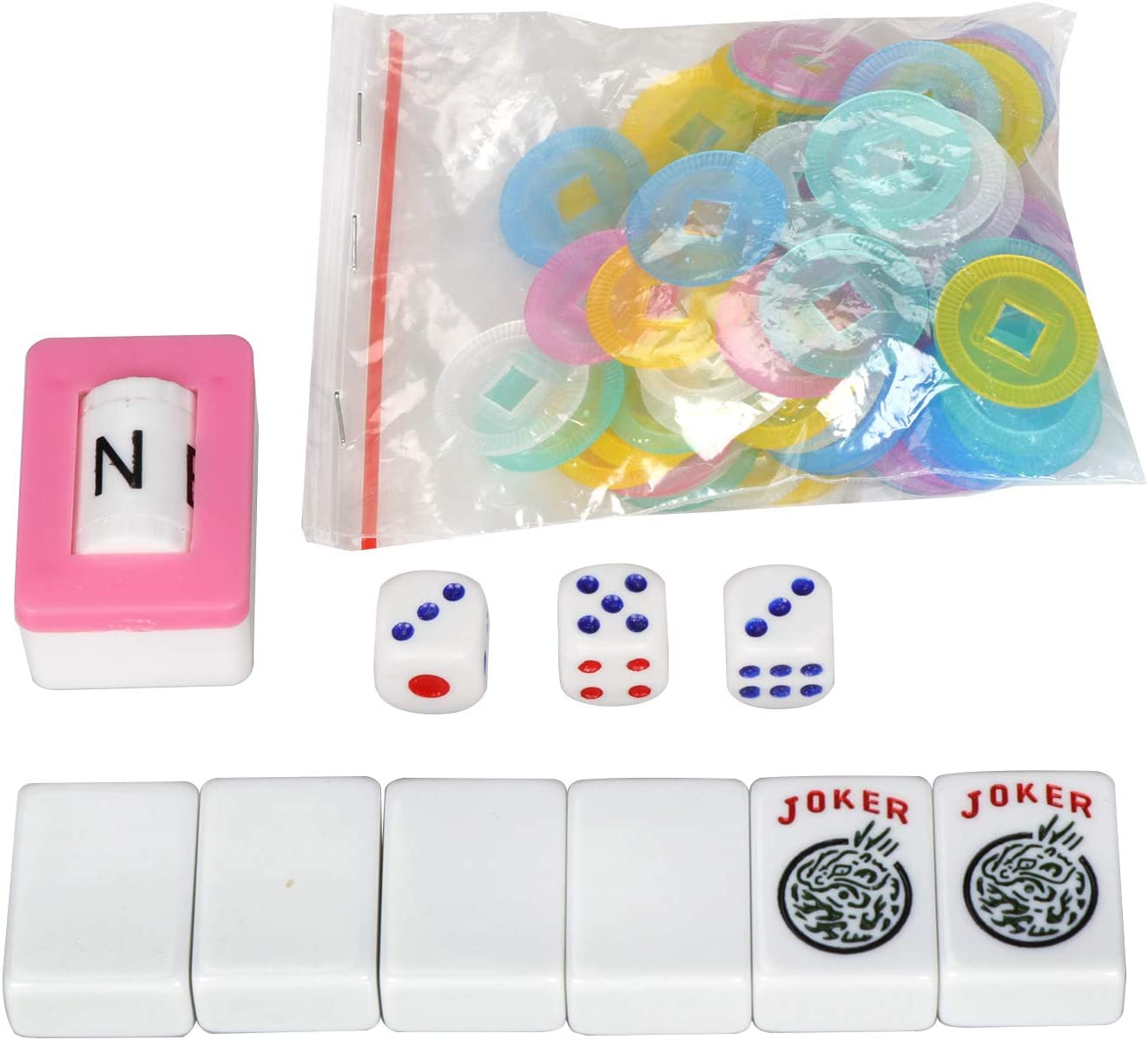 Themis American Mahjong Mah Jongg Set 166 Tiles 4 All-in-One Color Rack/Pushers Red Soft Bag Full Size Complete Mahjongg Ma Jong Set (Red)