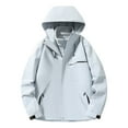 thumbnail image 2 of Zedker Women Hooded Pocket Rain Jacket Lightweight Lined Hiking Windbreaker Loose Fit Soft Winter Coat White Plus L, 2 of 5