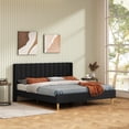 thumbnail image 3 of King Size Upholstered Bed Frame,40.9" High Headboard,Strong Metal Frame,Wooden Slats Support,No Box Spring Needed,Easy Assembly,Linen Fabric,Black, 3 of 10