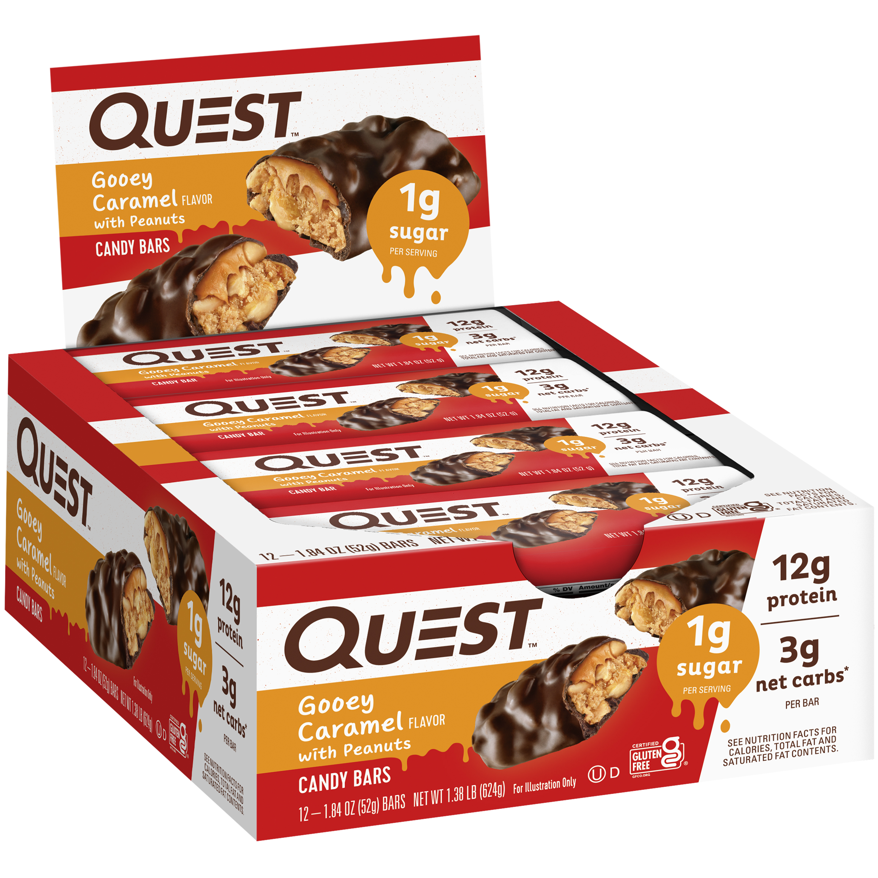 Quest Protein Candy Bar Snacks, Gooey Caramel with Peanuts flavor,  12 Count - image 3 of 11