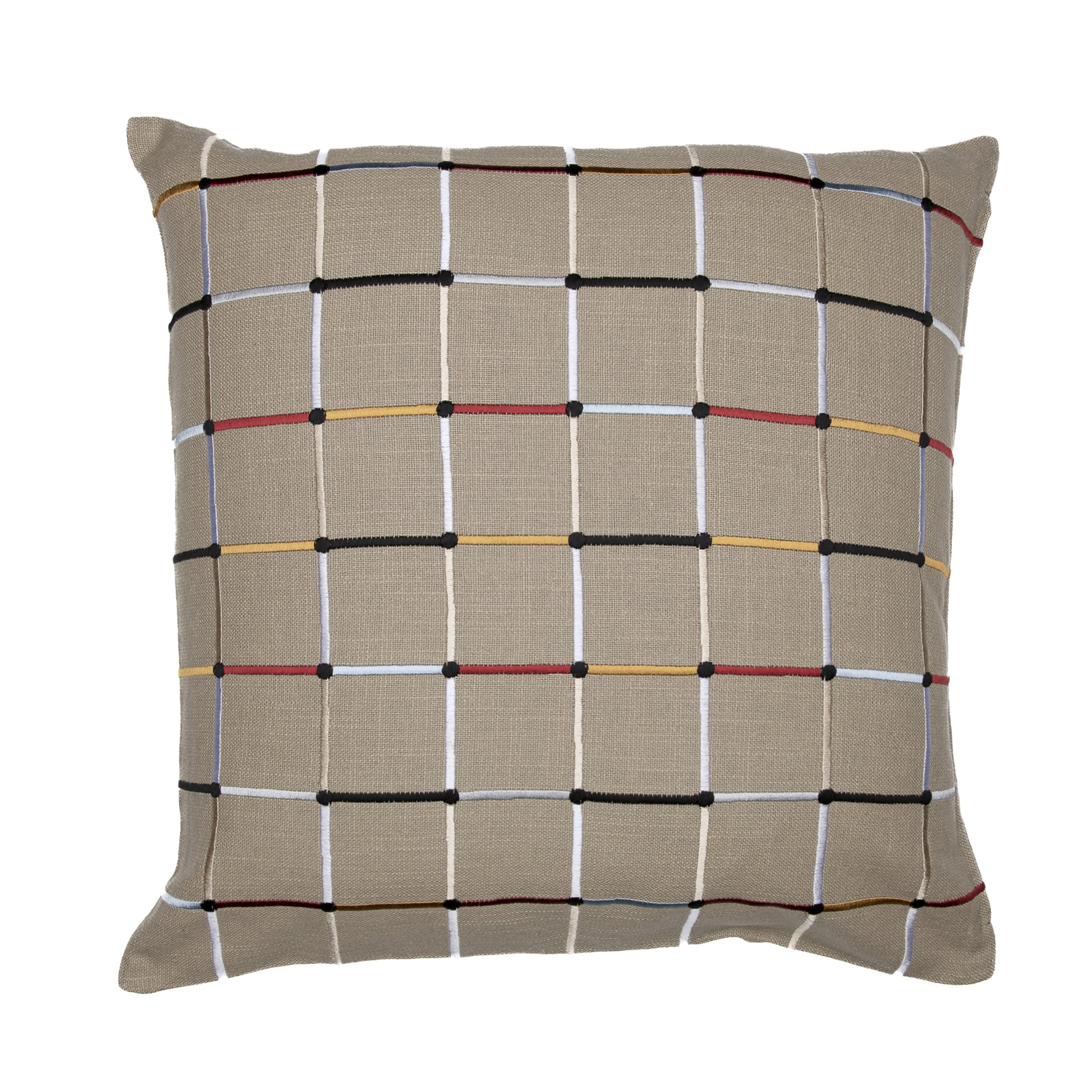 Ox Bay and Stacy Garcia 20" x 20" Beige Checkered Embroidered Cotton Blend Adult Decorative Throw Pillow