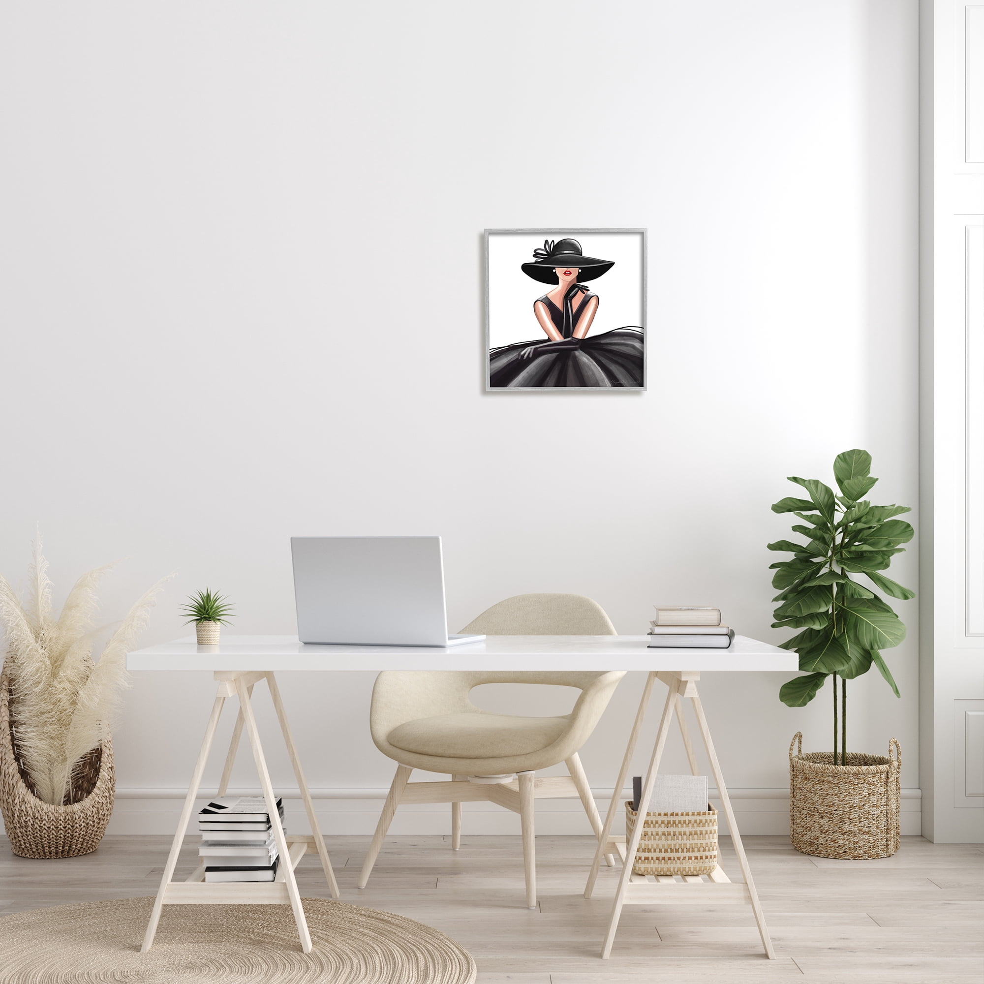 High End Fashion Glam Pose Luxurious Black Dress Beauty & Fashion Framed Art Print Wall Art, 17x17