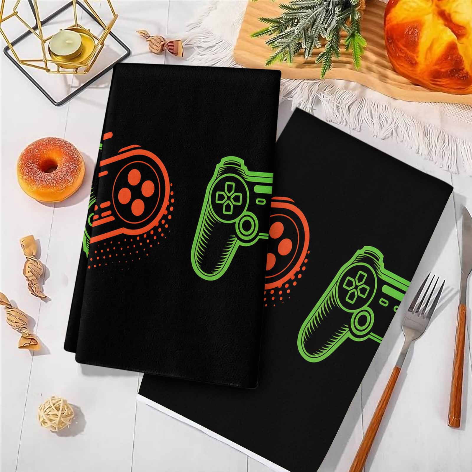 Game Controller Kitchen Towels Set of 2, Modern Art Gaming Handheld Black Soft Microfiber Dish Towels, Absorbent Quick-Dry Washable Dishcloths for Kitchen Cleaning, Drying Dishes, 18x28 Inches
