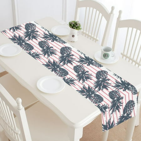 

MYPOP Tropical Pineapple Stripe Table Runner Home Decor 14x72 Inch Fruit Pineapple Pink Stripe Table Cloth Runner for Wedding Party Banquet Decoration