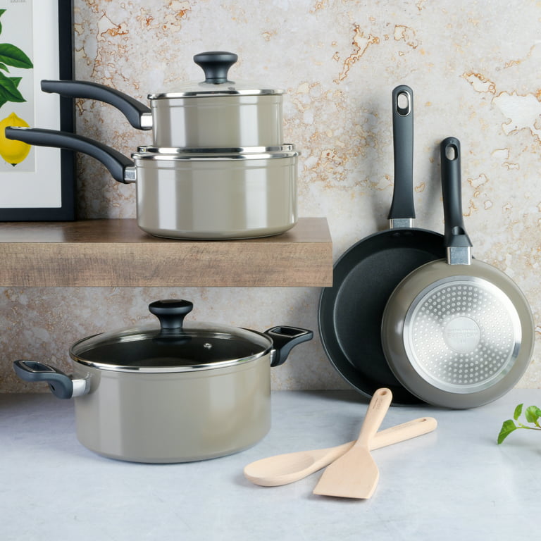 Martha Stewart Everyday Hearne 10-Piece Warm Grey Enamel Aluminum Cookware  Set 