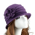 thumbnail image 2 of harmtty Warm Flower Decor Wide Brim Round Dome Woolen Hat Middle Aged Ladies Elegant Bucket Hat Purple, 2 of 8