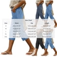 thumbnail image 4 of QIUOMBBP Woman's Straight Leg Denim Capris Elastic Waisted Drawstring Cropped Jeans with Pockets Solid Color Slim Bottoms Black L, 4 of 6