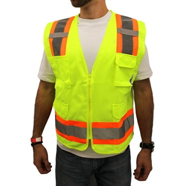 truecrest 4XL Surveyor Lime Two Tones Safety Vest ANSI/ISEA 107-2015, 4 Pockets