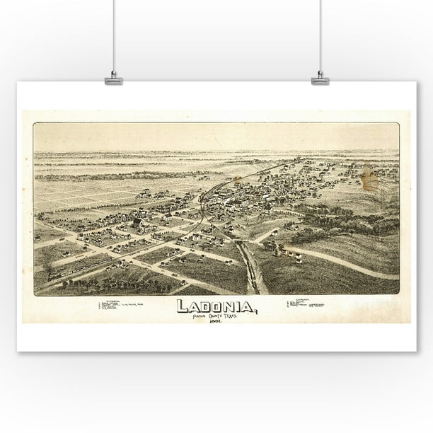 Ladonia, Texas Panoramic Map (9x12 Art Print, Wall Decor Travel Poster)