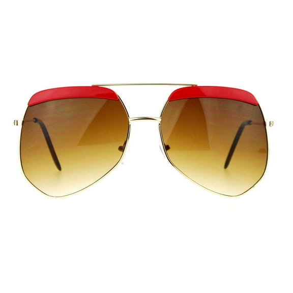 SA106 Retro Plastic Eyebrow Oversize Octagonal Aviator Sunglasses Red