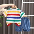 thumbnail image 3 of Hienoo Infant Boys Outfits Striped Short Sleeve T Shirt Denim Shorts Set, Sizes 18-24M, 3 of 5
