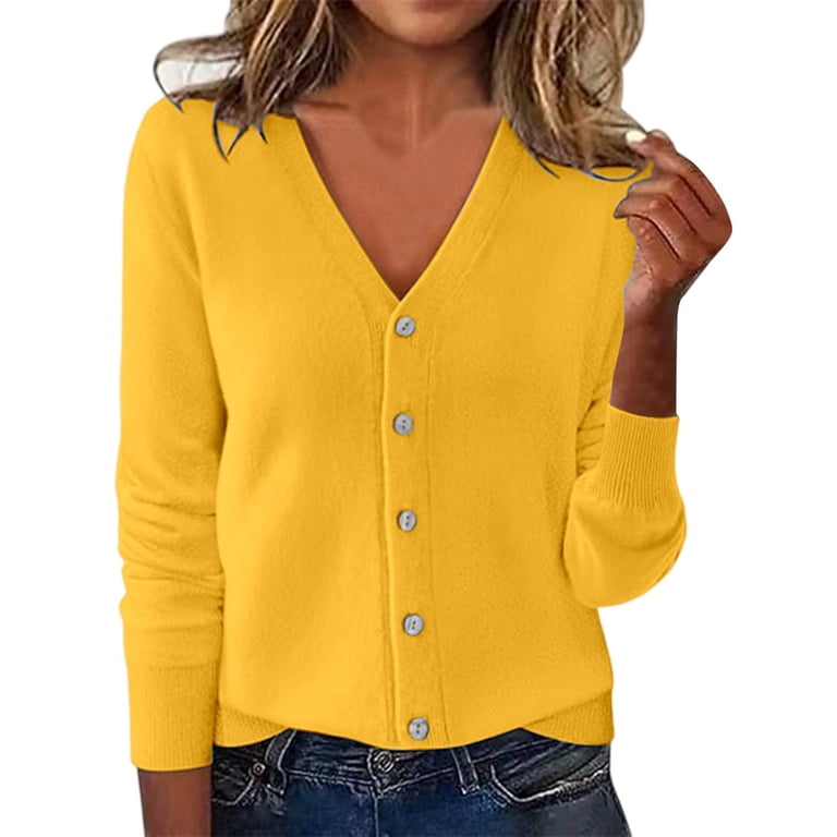 Women's V Neck Knitted Cardigan Sweater Long Sleeve Lightweight