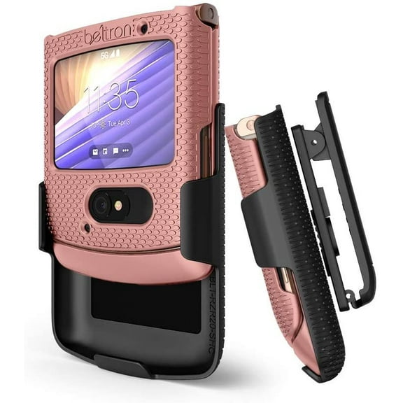 BELTRON Case with Clip for Motorola RAZR 5G AT&T / T-Mobile, Snap-On Protective Cover with Rotating Belt Holster Combo & Built in Kickstand for Motorola Moto RAZR 5G Flip Phone 2020 XT2071 - Rose