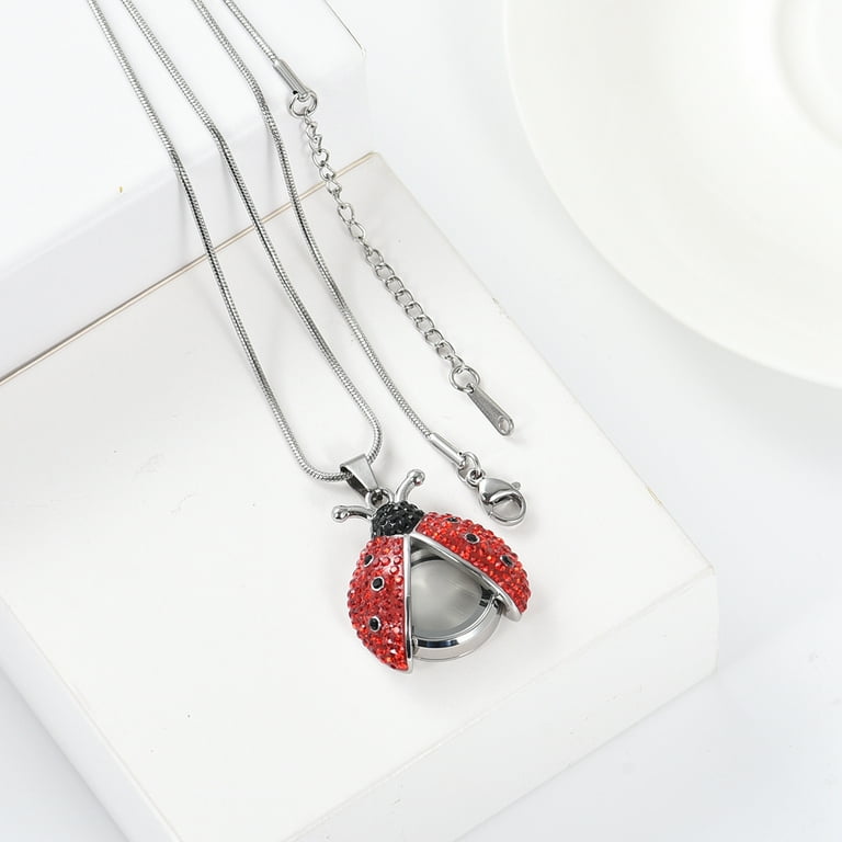 Ladybug Urn Necklace for Ashes Transparent Glass Locket Human Pet Ash Holder Cremation Jewelry Keepsake Crystal Beetle Memorial Pendant