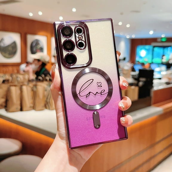 Allytechgroup Glitter Case for Samsung Galaxy S24 FE Case, Support Wireless Charging Slim Clear Anti Yellowing Plating Frame Shockproof Magnetic Back Cover for Samsung Galaxy S24 FE, Purple