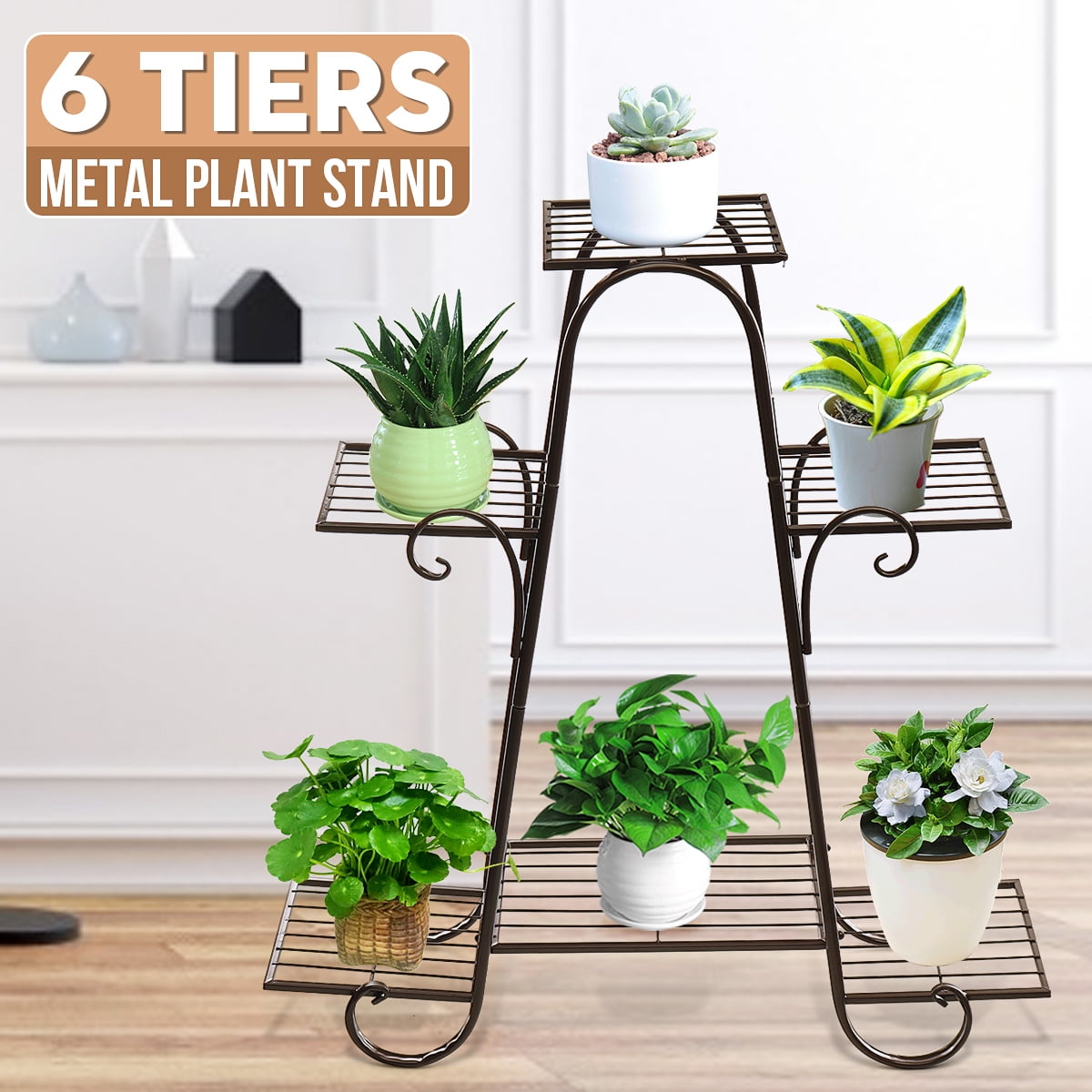 4/6Tire Plant Stand Flower Rack Metal Outdoor Indoor Wood Shelf Garden Display ~ 