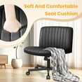 thumbnail image 5 of COOLHUT Office Chair Armless Criss Cross Legged Chair with Wheels, PU Leather Comfy Home Office Desk Chairs, Wide Seat Vanity Task Computer Chair, Black, 5 of 16
