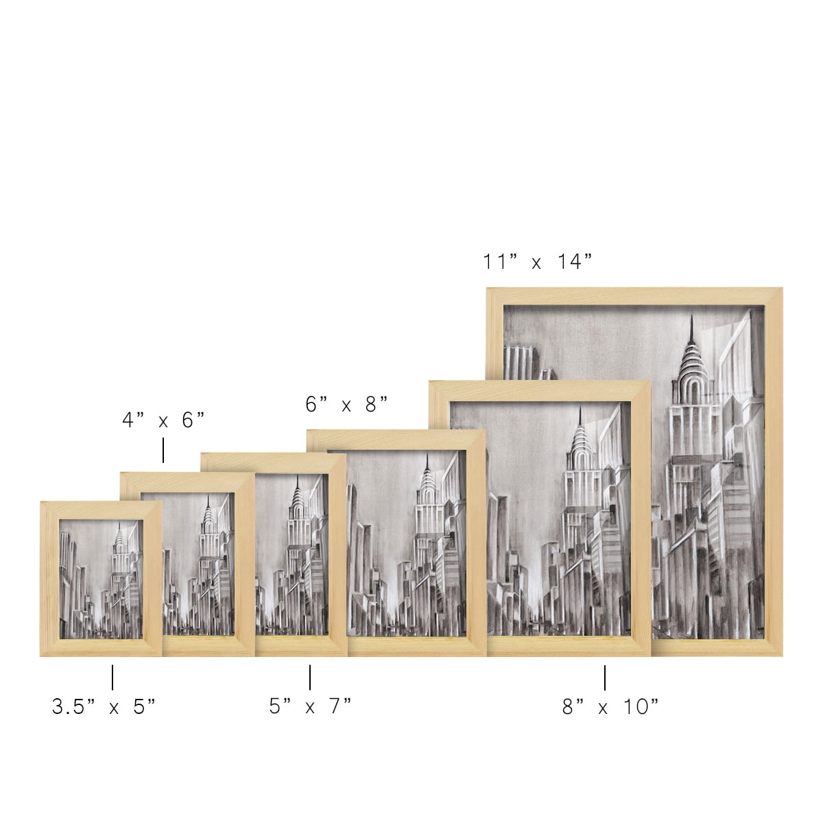 Art Deco Cityscape I -Framed Print w/glass-Natural Wood