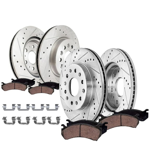 Detroit Axle - 8pc Front and Rear Brake Kit for 2018-2020 Buick Enclave, 2017-2020 GMC Acadia, Drilled and Slotted Disc Brakes Rotors Ceramic Brakes Pads Replacement