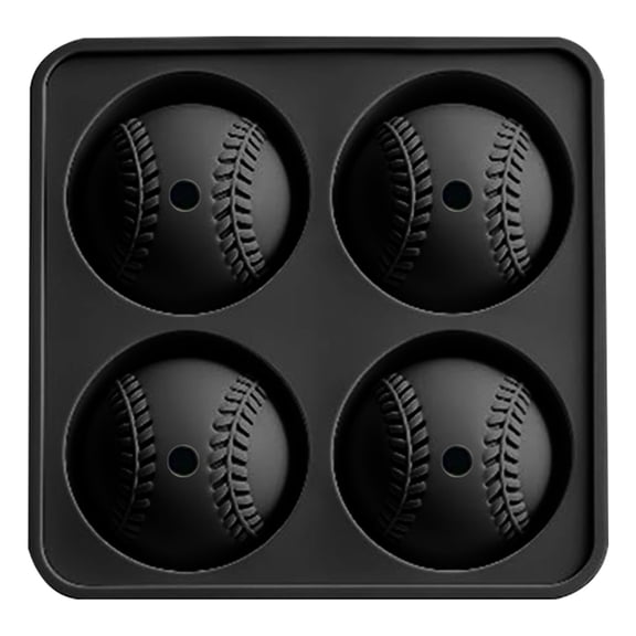 Baseball Ice Cube Mold, 4-Cavity Silicone Ice Tray for Whiskey & Cocktails, Large Slow Melting Ice Ball Mold, BPA Free Bar Accessory for Game Day Parties(Black)