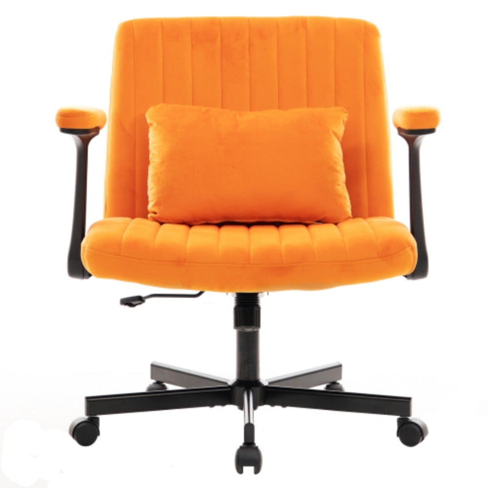 Velvet Criss Cross Office Chair with Wheels, Modern Upholstered Desk Chair with Adjustable Height, 360° Swivel & Tilt, Orange