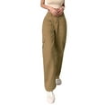 thumbnail image 5 of Lamuusaa Women Solid Color Cargo Pants, High Waist Straight-leg Buckle Jeans with Pockets, 5 of 9