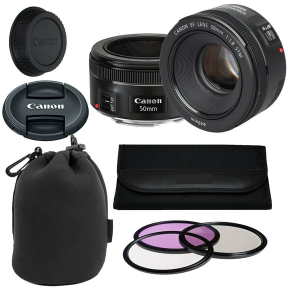 Canon EF 50mm f/1.8 STM Lens   3pc Filter Kit   Lens Pouch (International Version)