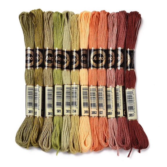 1set 12 Skeins 12 Colors 6-Ply Polyester Embroidery Floss Stitch Threads Autumn Color Series Mixed Color 0.5mm 8.75 Yards(8m)/Skein 12 skeins/set